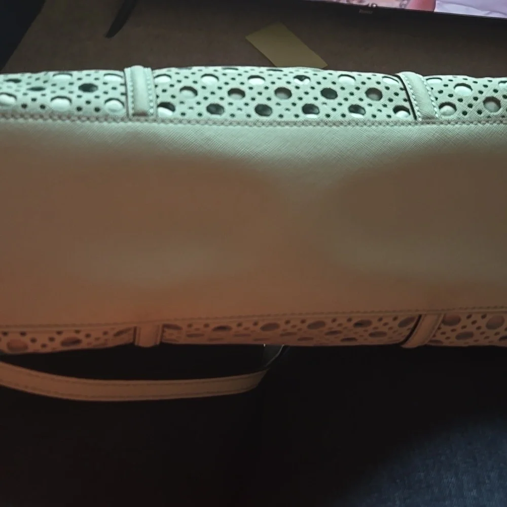 Kate Spade Aqua Blue Geometric Cutout Tote, EUC